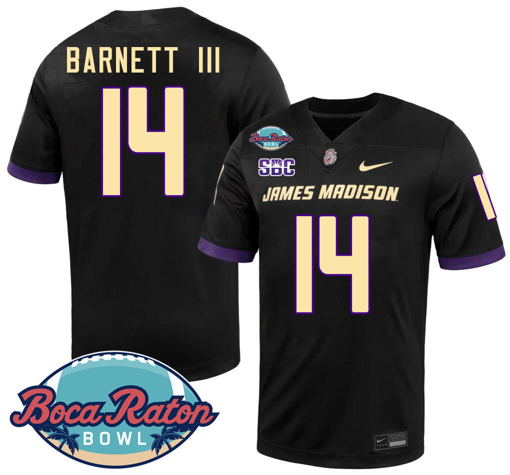 #14 Alonza Barnett III James Madison Dukes 2024 Boca Raton Bowl Jersey-Black